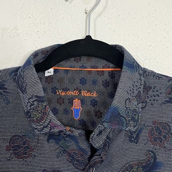 Luchiano Visconti - Visconti Black Blue‎ and White Paisley Mens Button Down - Picture 3 of 11